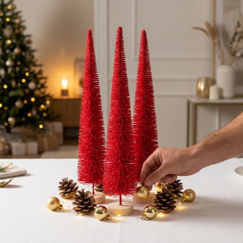 Artikel Dekorativt smalt juletræ, kunstigt juletræ på træbase, 40 cm, 3 stk.