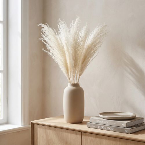 Artikel Tørrede blomster, sølvgræs. Elegant naturlig dekoration til hjem og kontor. 70 cm, 10 stk.