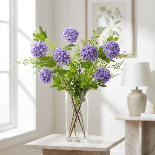 Snebold kunstige blomster lilla blomst 5 skærme L78cm 2stk | Floristik24.dk