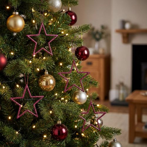 Juledekoration glitterstjerner til ophængning i bærglimmer, sæt med 40, 7,5 cm - Festlig julepynt til juletræ og vindue | Floristik24.dk