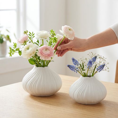 Blomstervase keramisk løgform hvid Ø13cm H13,5cm 2stk | Floristik24.dk