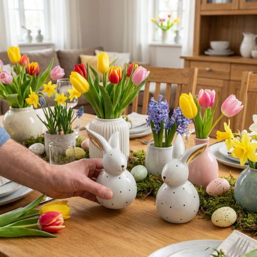 Påskehare dekorative figurer kaniner med prikmønster 17cm 2stk | Floristik24.dk