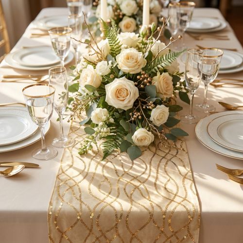 Bordløber beige guldkæder bordløber fløjl 28×270cm | Floristik24.dk