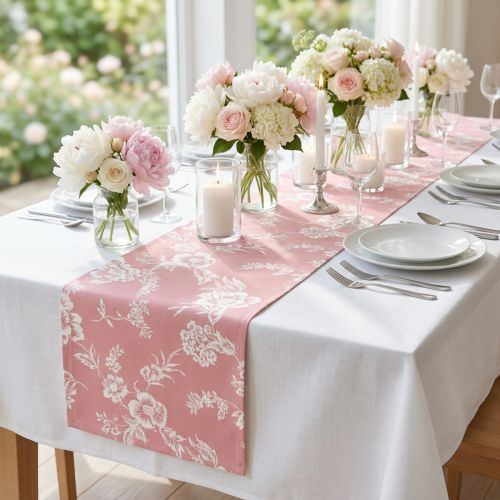 Bordbånd blomstermønster bordløber bomuld pink 15cm 3m | Floristik24.dk