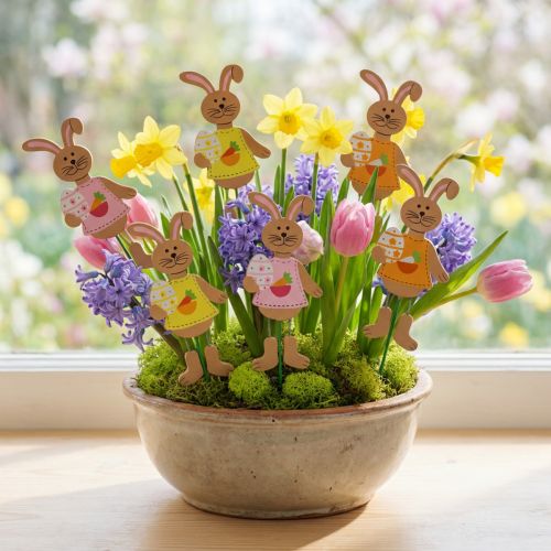 Påskestik kaniner med æg 12cm L29cm 15 stk | Floristik24.dk