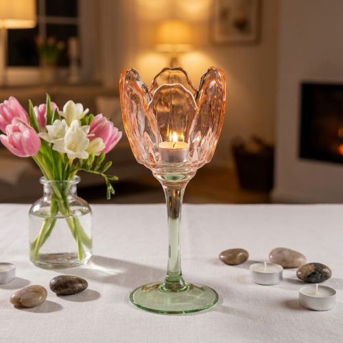 Artikel Tulipanformet glas fyrfadsstage, vintage stil, romantisk boligdekoration, 20 cm