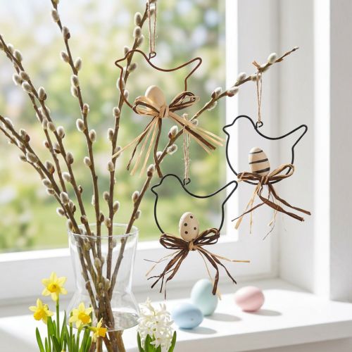 Artikel Dekorative fugle til ophæng sort/natur/rust 8,5×7,5cm 6 stk.