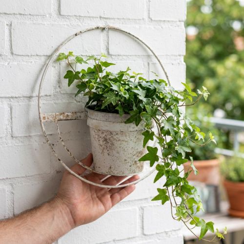 Urtepotte shabby chic vægdekoration hvid metal med ophæng Ø37cm | Floristik24.dk