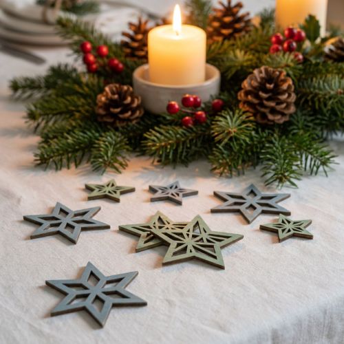 Deco stars træblå, grønne træstjerner Jul 4cm blanding 36stk | Floristik24.dk