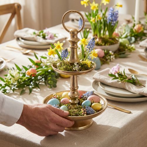 Mini etagere metaldekoration guld mat 2-lags borddekoration H22cm | Floristik24.dk