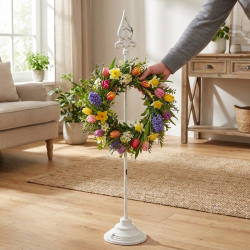 Kransholder hvid shabby chic kransstativ 1 krog H76cm | Floristik24.dk