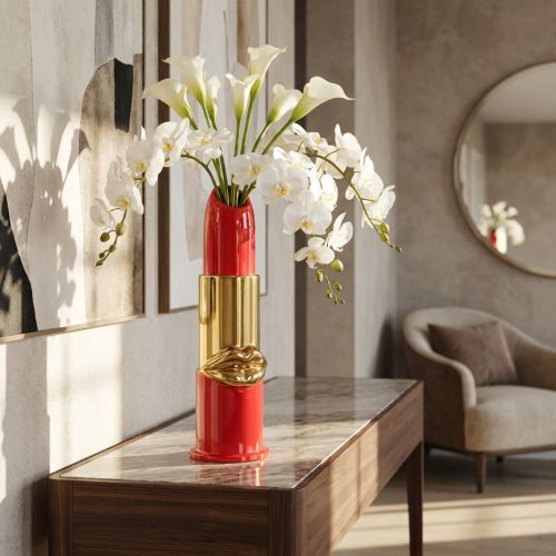 Artikel Dekorativ vase med læbestiftdesign til kunstige blomster med lange stilke, 38 cm