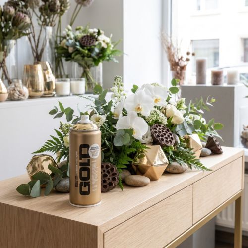 Artikel Dekorativ spraymaling med guldkromeffekt, Montana dåser 400 ml