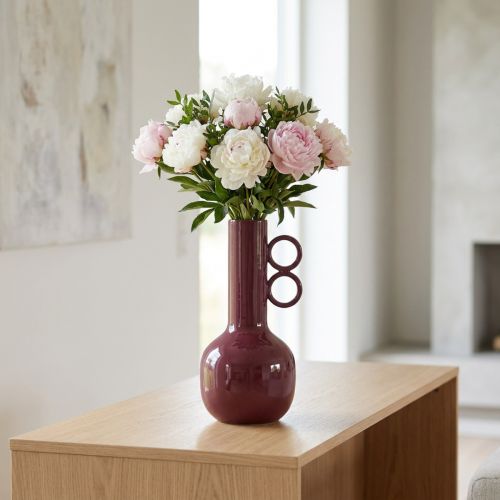 Moderne, kunstnerisk vase med lang hals og runde hanke til stilfuld indretning, 24 cm | Floristik24.dk