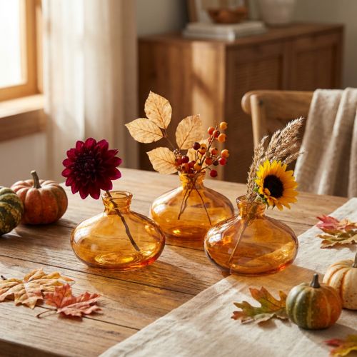 Mini glasvaser, løgformede, flade, i orange, Ø9 cm, 6 stk. | Floristik24.dk