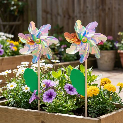 Artikel Iriserende pinwheel blomst med blad vindmølle Ø17,5cm 2stk