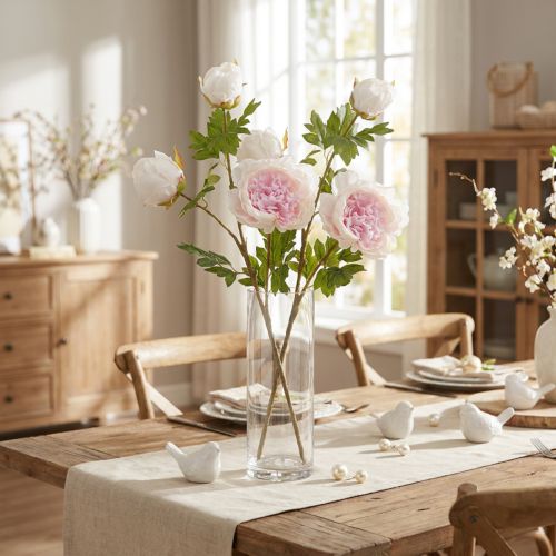 Dekoration Pæoner Pink 3 Blomster Lang Stængel L80cm 2stk | Floristik24.dk
