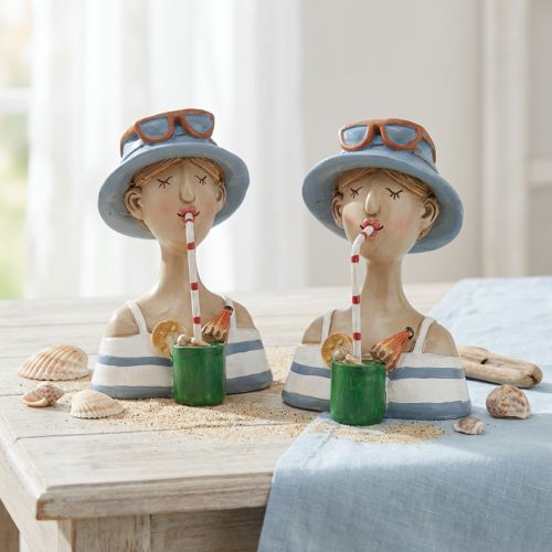 Kvinde Bust Cocktail Blå Hvid Dekorative Figurer H10,5cm 2stk | Floristik24.dk