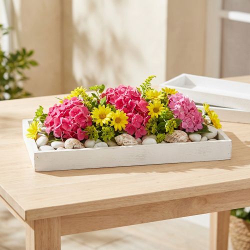 Artikel Dekorativ aflang træbakke, hvid shabby chic, 42×14×3 cm, 3 stk.