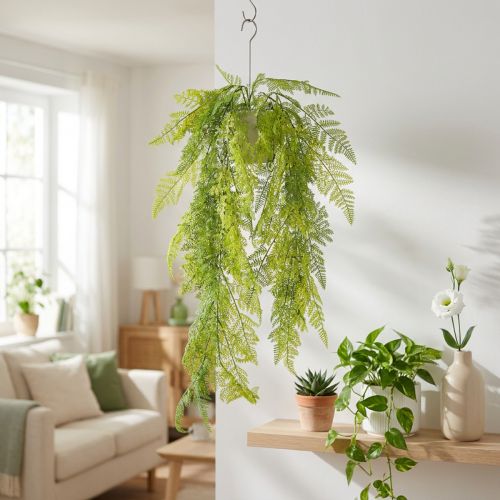 Kunstig bregnehængeplante, dekorativ blikfang til interiør, moderne accenter, 80 cm | Floristik24.dk
