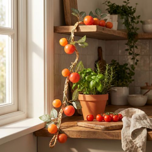 Kunstig tomatguirlande, dekorativ vinranke, naturtro stuedekoration, 135 cm | Floristik24.dk