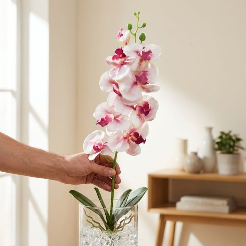 Artikel Orkidé Phalaenopsis kunstig 9 blomster hvid fuchsia 96cm