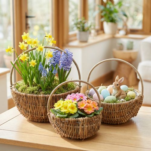 3-delt pilekurvsæt, naturlige farver med håndtag, vintage plantekurve Ø32/28/22cm, dekorativ kurv, gavekurv, påskekurv | Floristik24.dk