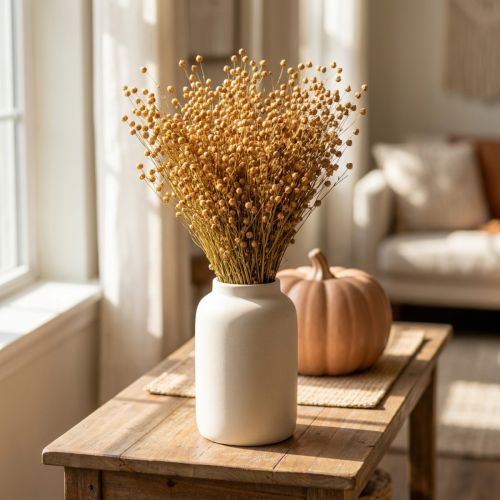 Naturlige tørrede hørgræsser til tørrede blomsterarrangementer Linum Natur 60cm 180g | Floristik24.dk
