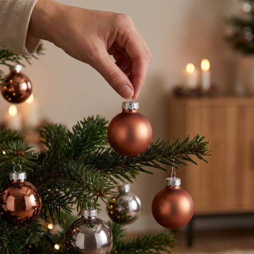 Artikel Mini julekugler sølv abrikos glas Ø3cm 22 stk