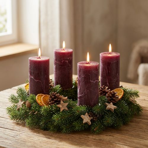 Ensfarvede stearinlys bordeaux 50x100mm 4stk | Floristik24.dk