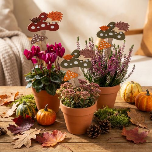 Artikel Blomsterpind Fluesvamp Dekoration Pindsvin Efterårsdekoration 8cm 12 Stk