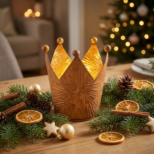Fyrfadsstage krone rust guld look metal dekoration H11cm | Floristik24.dk