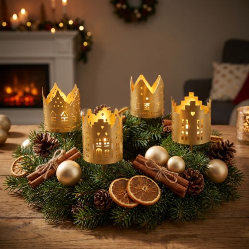 Lysestage city guld fyrfadsstage metal Ø6,5cm 4 stk | Floristik24.dk