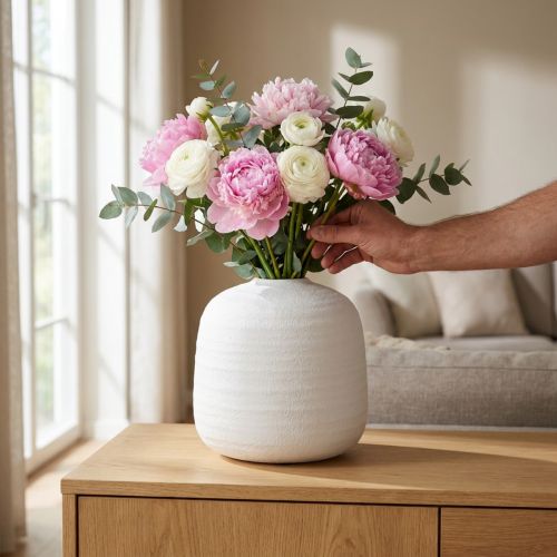 Blomstervase, keramikvase, dekorativ vase hvid Ø22cm H22,5cm | Floristik24.dk