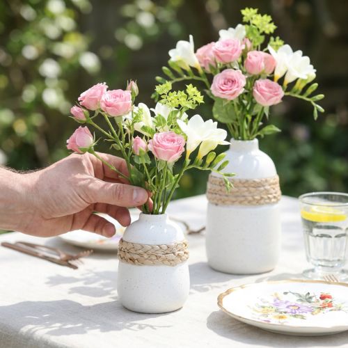 Blomstervase hvid keramik søgræs bordvase H10,5 cm 2 stk. | Floristik24.dk