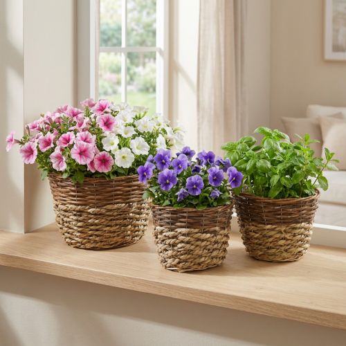 Naturkurv til plantning, kurvdekoration, planteskåle natur L21/19/16cm H21/19/16cm sæt med 3 stk. | Floristik24.dk