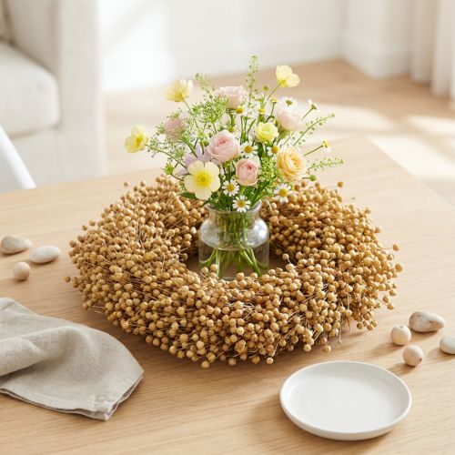 Boho dekorativ krans, hør dekorativ krans, naturlig krans, tør, Ø28 cm | Floristik24.dk