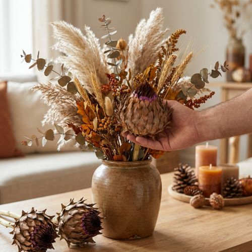 Tørret artiskokblomst Cynara Ø9cm 16 stk | Floristik24.dk