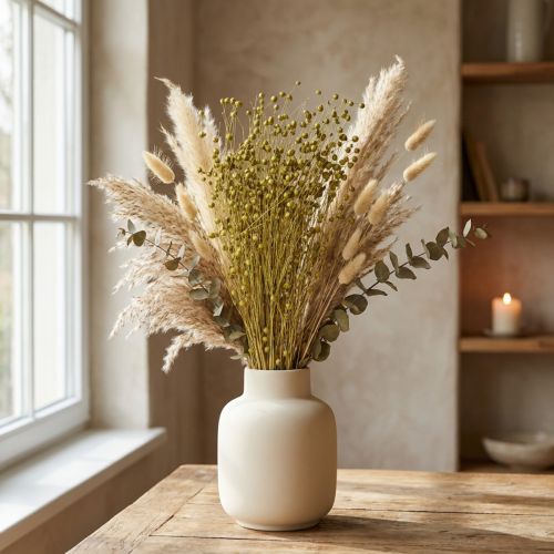 Dekorative hørfrø tørrede blomster olivengrønne 50g | Floristik24.dk
