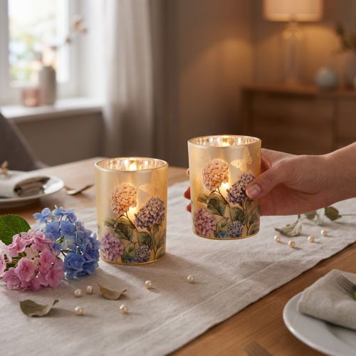 Artikel Elegant lysestage med blomstermotiver til hyggelig rumdekoration, 12,5 cm, 2 stk.