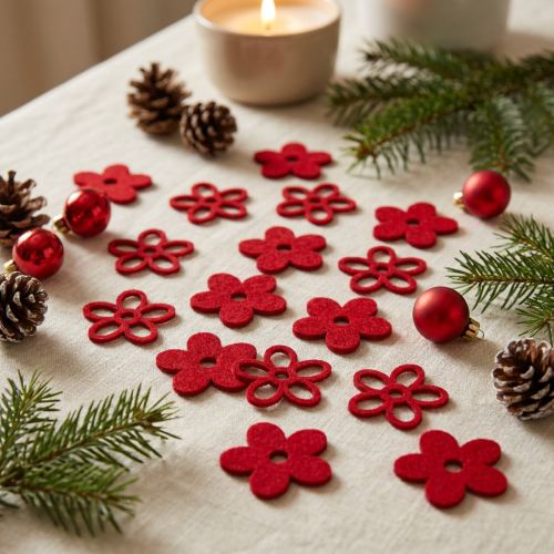 Scatter dekoration filt blomst rød assorteret i en blanding Ø4cm 72 stk | Floristik24.dk