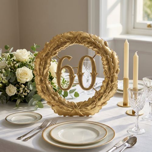 Jubilæumsnummer 60 i guld Ø40cm | Floristik24.dk