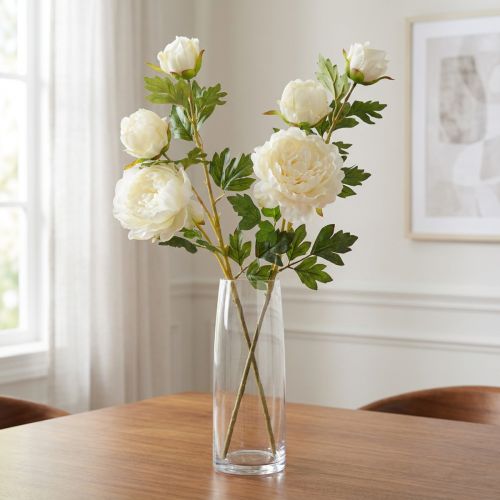 Kunstige pæoner med 3 blomster hvid creme 81cm 2 stk | Floristik24.dk