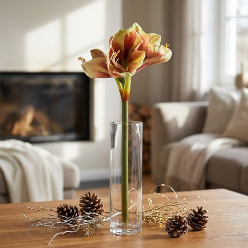 Kunstig amaryllis blomst i pink og gul - 66 cm - ideel gaveidé og stilfuld dekoration til interiøret | Floristik24.dk