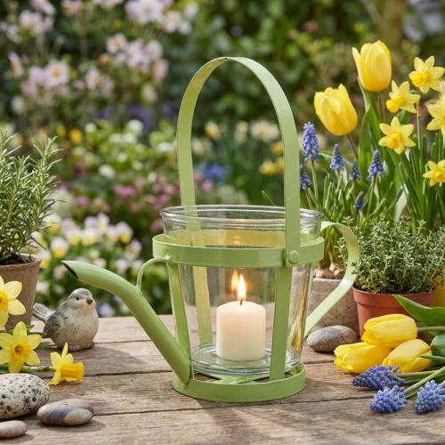 Lanterne glas dekorativ vandkande metal grøn Ø14cm H13cm | Floristik24.dk