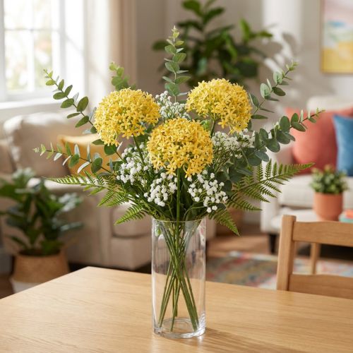 Prydløg Vild Allium kunstig Gul 70cm 3 stk | Floristik24.dk