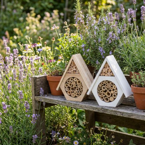 Insekthotel Honeycomb Bee Hotel Træ Hvid Natur H18,5cm 2stk | Floristik24.dk