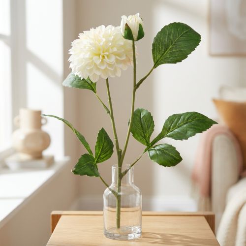 Dahlia kunstige blomster cremegrønne 2 blomster 60cm | Floristik24.dk