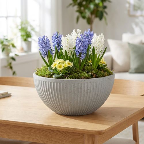 Planteskål, meleret grå plastik, Ø35 cm, H16,5 cm | Floristik24.dk