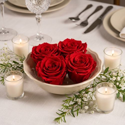 Ægte rosenhoveder Infinity Roses Røde Premium Ø8,5cm 4 stk | Floristik24.dk